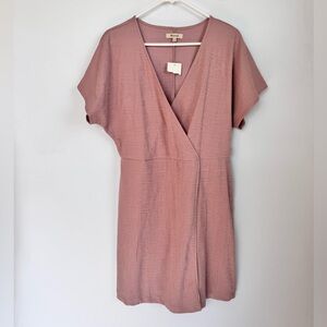 Madewell Cross Front Flutter Sleeve Mini Dress in faded mauve Size XL